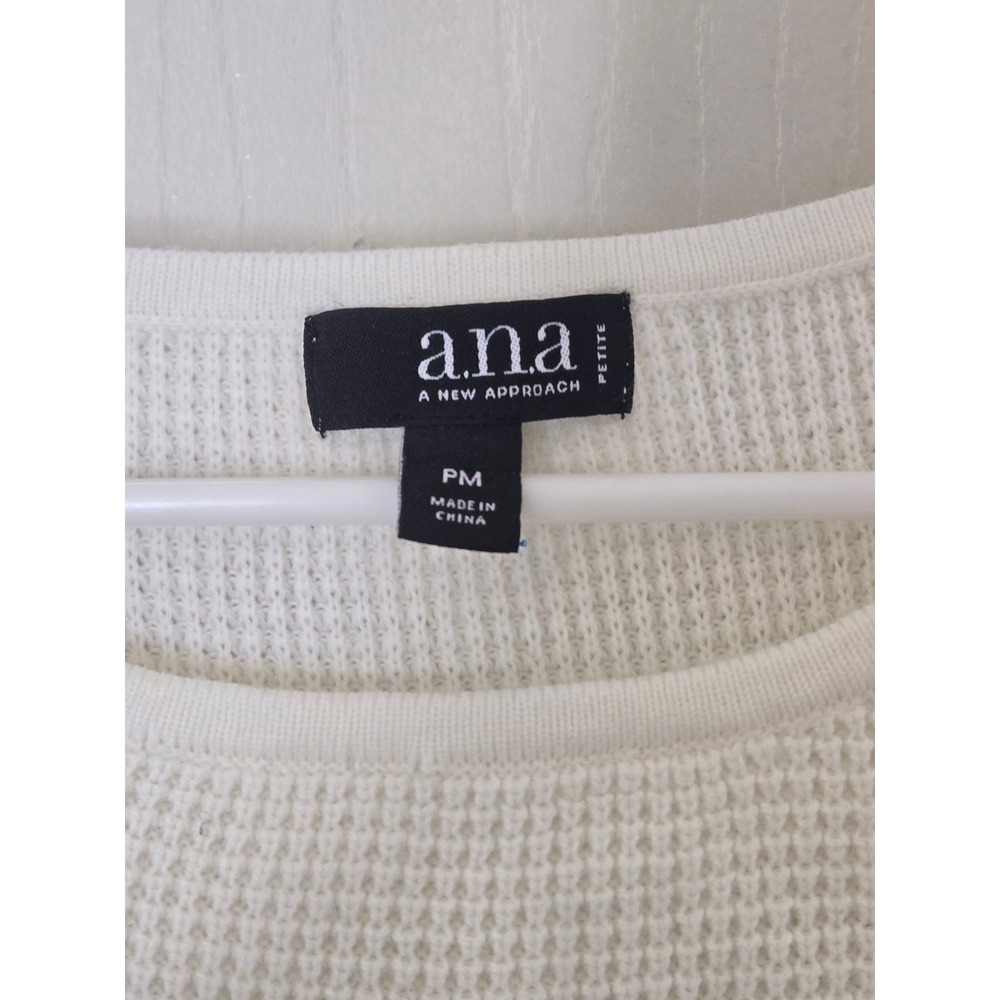 ANA A New Approach Womens Petite PM Colorblock Waffle Knit Sweater Cream Black - Picture 2 of 3
